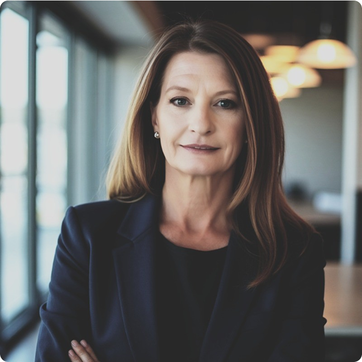 professional shot of Trish in front of office background