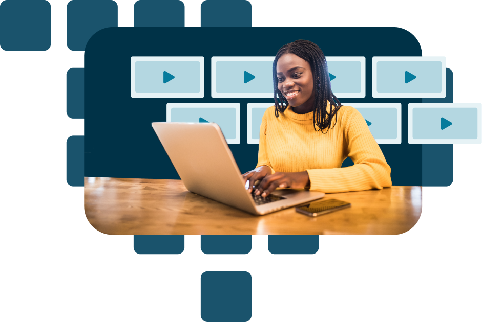 happy professional lady using computer