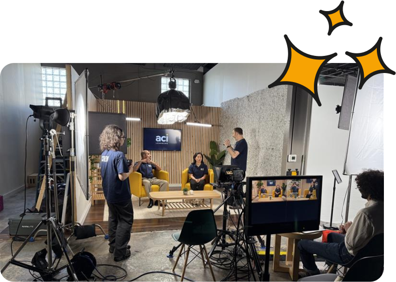 behind the scenes shot of studio training filming with cameras on set